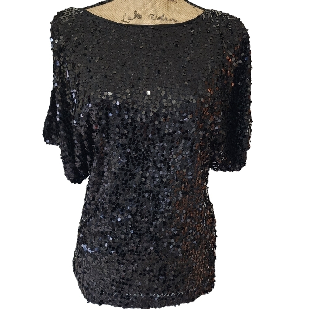 Adrianna Papell Sequinned Cold Shoulder Top - Medium